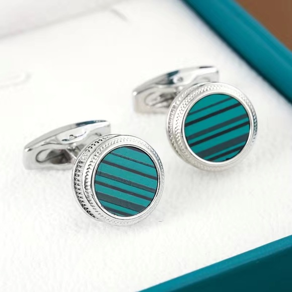 Other - Stunning Green Malachite Round Silver Cufflinks